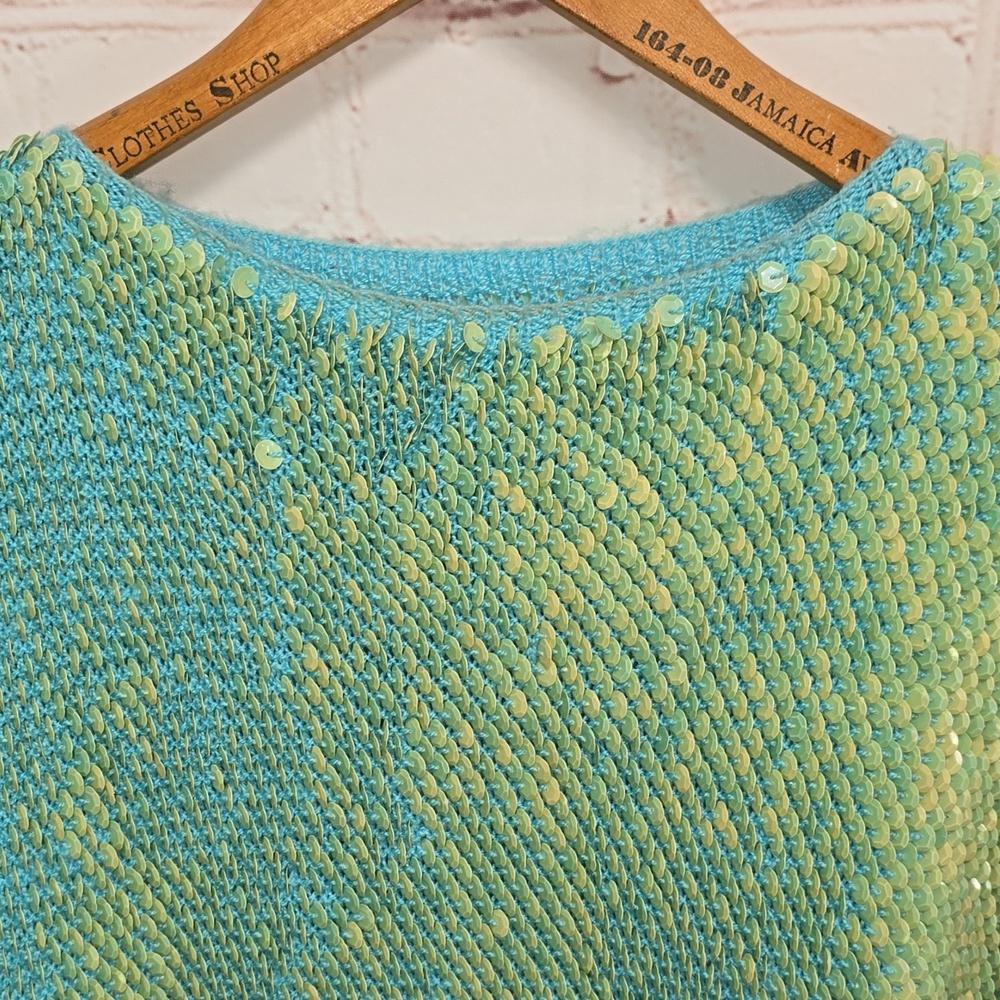 Teal/Lime Green Razzle Dazzle Sequin Blouse Size M - Picture 10 of 14